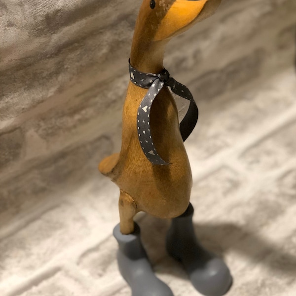 Decorated Wooden Ducks - Grey Boots