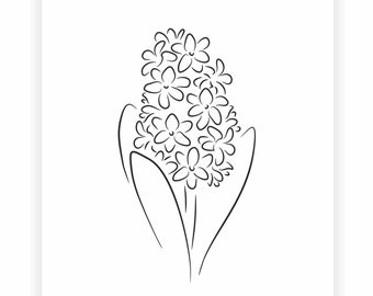 Minimalist hyacinth sketch - line drawing print on paper. Black and white flower wall art.