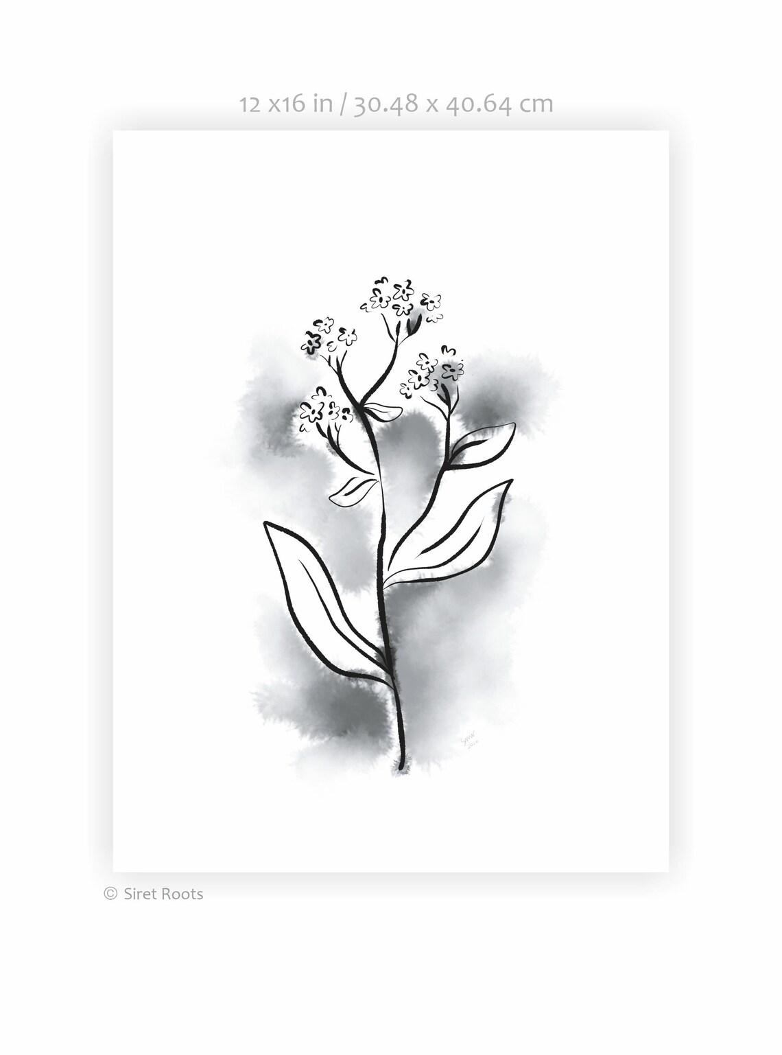 me not art print. Black and white ink sketch. Spring Etsy