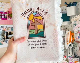 Custom Bible Cover ANY SIZE - Handmade Bible Verse Gifts, Stained Glass Jesus Cross Design in Pastel Colors