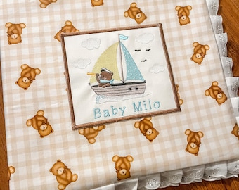 Baby Boy Memory Book | Personalized Baby Scrapbook Album | First Year Baby Book Gift for New Mom | Nautical Sailor Theme