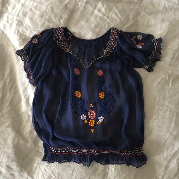 Vintage 1930s 30s Hungarian Blouse Embroidered Flo