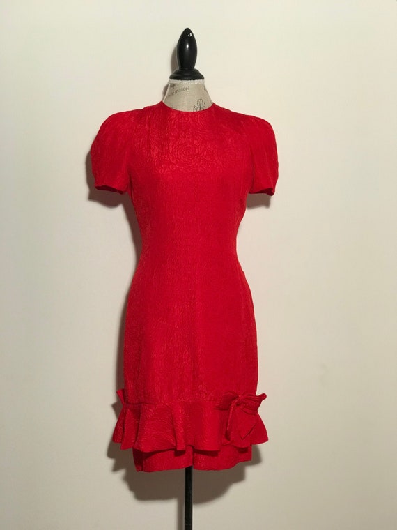 1980's Vintage Red Dress 100% Silk Designer Albert