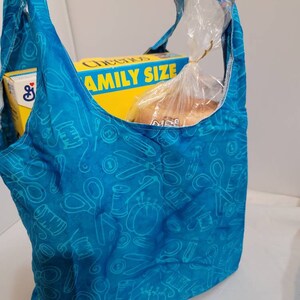 Grocery/Market Shopping Bag in Turquoise Sewing/Craft Themed Print