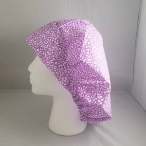 Purple/White Flowers #1 Bouffant Scrub Hat