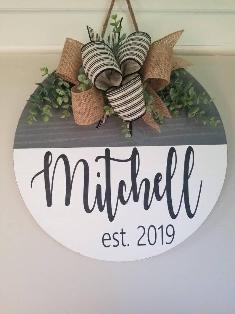 order door hangers on Front Door Decor Family Name Established Date Door Hanger Etsy
