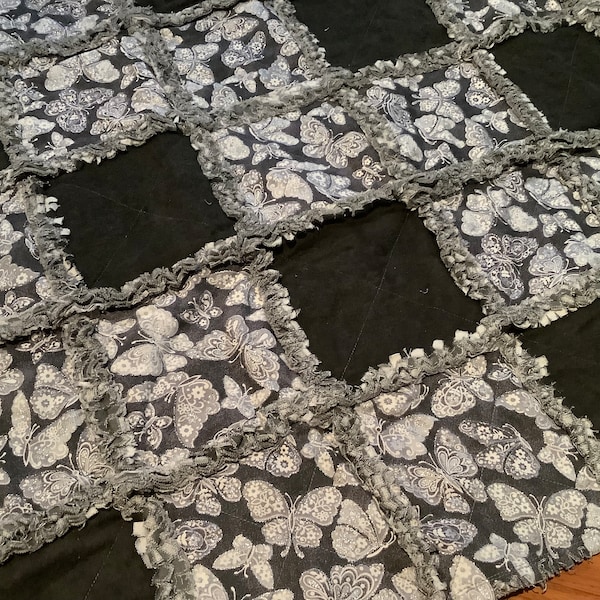 Sliver and Grey Sparkling Butterfly Wheelchair Lap Quilt with Pocket