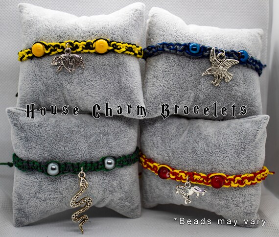 Harry Potter Inspired Adults Charm BRACELET With Dangle Beads Hufflepuff Yellow Colours Hogwarts Shield