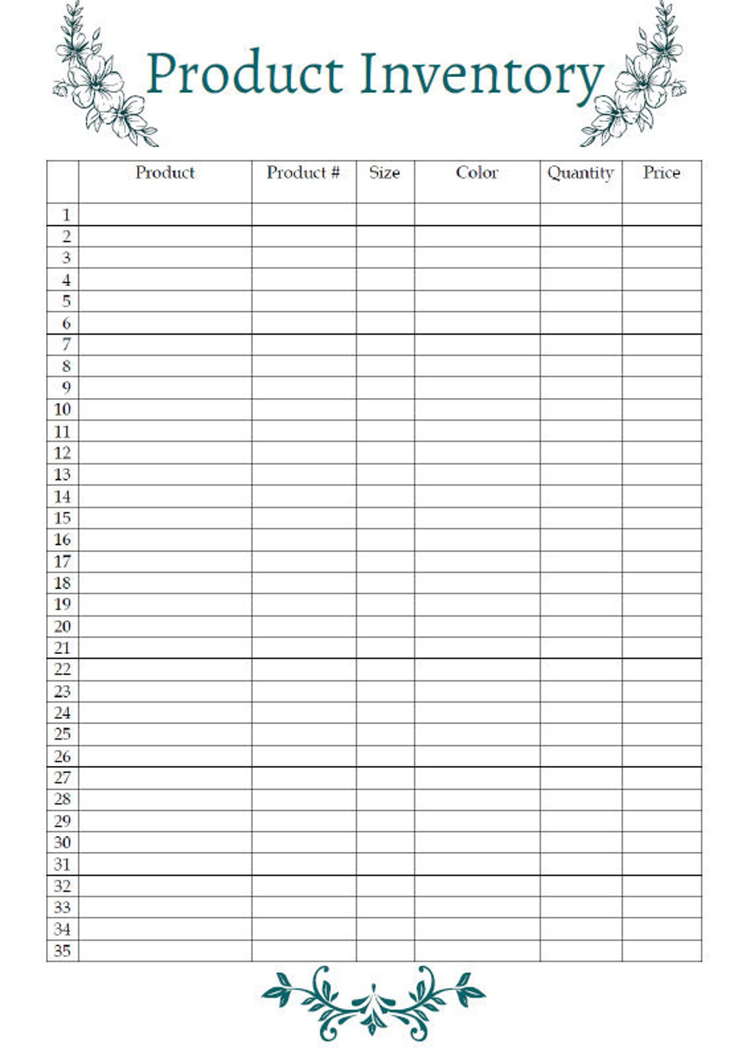 Product Inventory Printable - Etsy