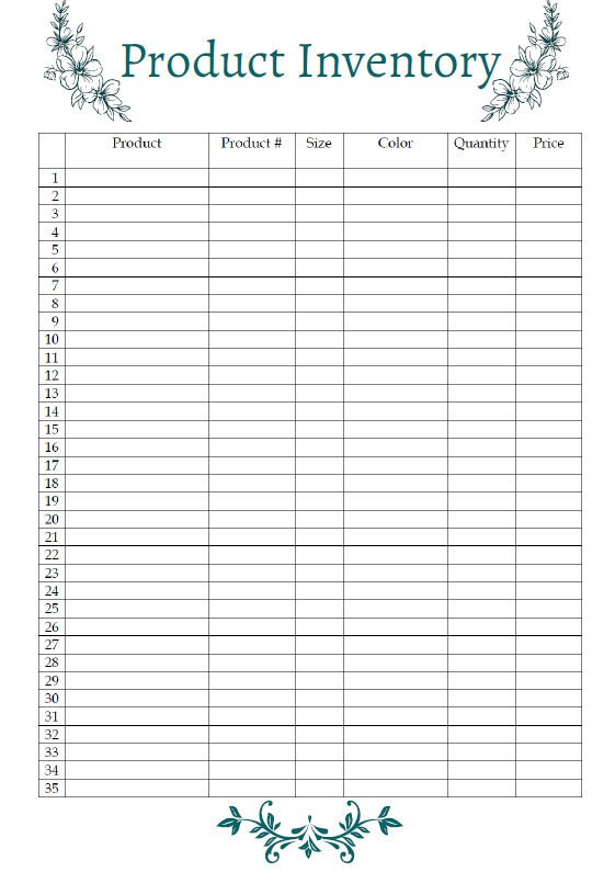 product inventory list template