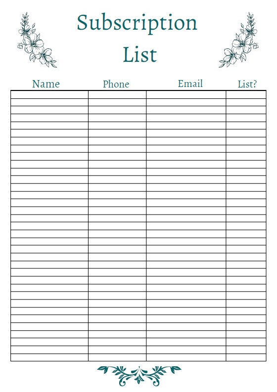 Email Subscription List Printable Etsy