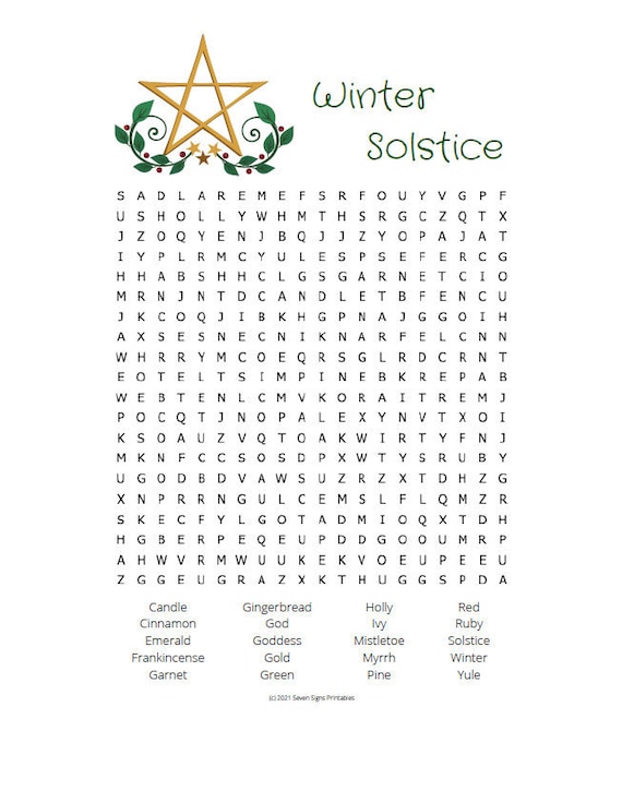 Winter Solstice Word Search Etsy
