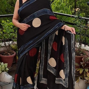 Authentic Ajrakh Pure Modal Silk Handblock Print Saree
