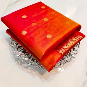 Authentischer Katan Organza Silk Chanderi Handloom Saree - Orange Festliche Eleganz