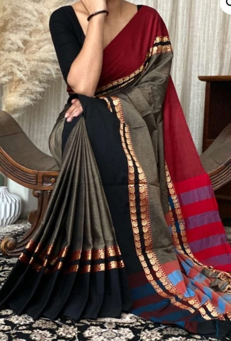 Ethnics Land Traditional Narayanpet Handloom Cotton Saree with Running Blouse Piece