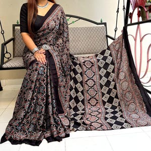 Bestseller | Natural Vegetable Dyeing Authentic Ajrakh Pure Modal Silk Sarees