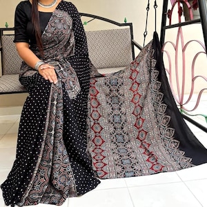 Bestseller | Natural Vegetable Dyeing Authentic Ajrakh Pure Modal Silk Sarees