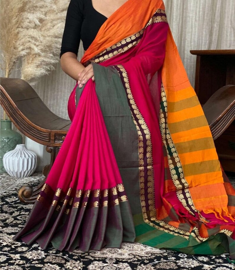 Ethnics Land Traditional Narayanpet Handloom Cotton Saree with Running Blouse Piece