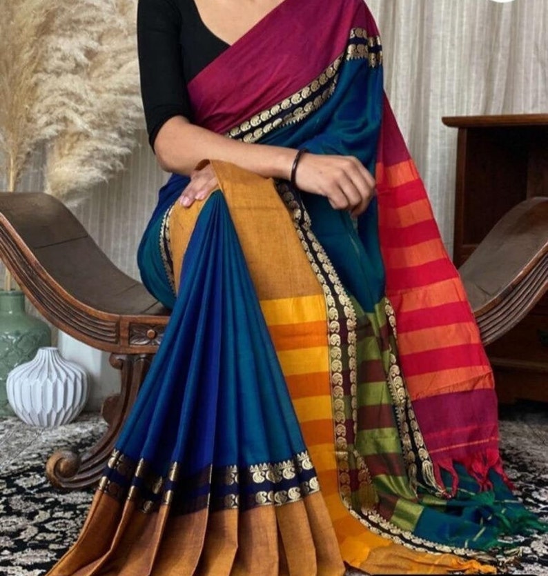 Ethnics Land Traditional Narayanpet Handloom Cotton Saree with Running Blouse Piece