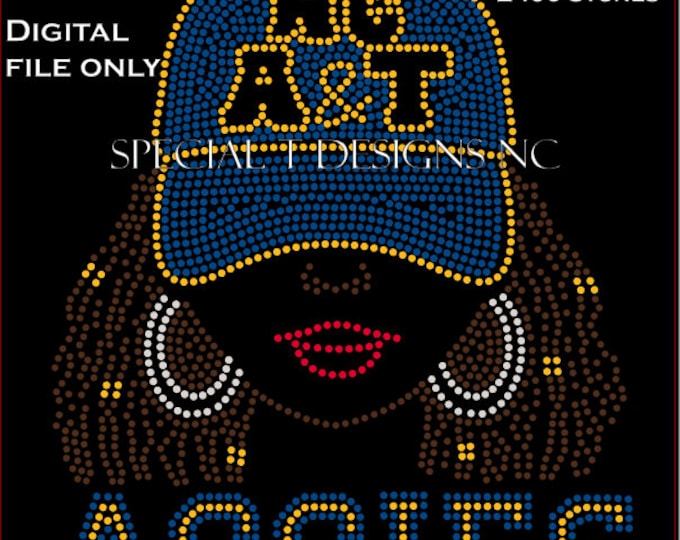 INSTANT Download | ss10 Rhinestone Template | NC A&T Aggies Afro Girl | SVG | Cricut | Cameo | Size: 10.417W x 12.435H