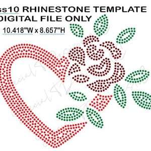 Blooming Rose Heart | Rhinestone / Holographic Vinyl Template | ss10 Hotfix Rhinestones | Cricut, Cameo & Other Cutting Machine Compatible