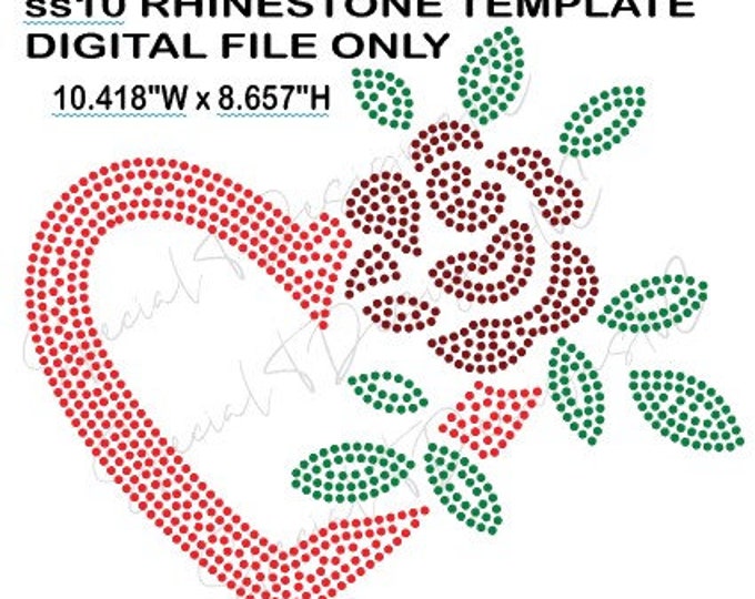 Blooming Rose Heart | Rhinestone / Holographic Vinyl Template | ss10 Hotfix Rhinestones | Cricut, Cameo & Other Cutting Machine Compatible