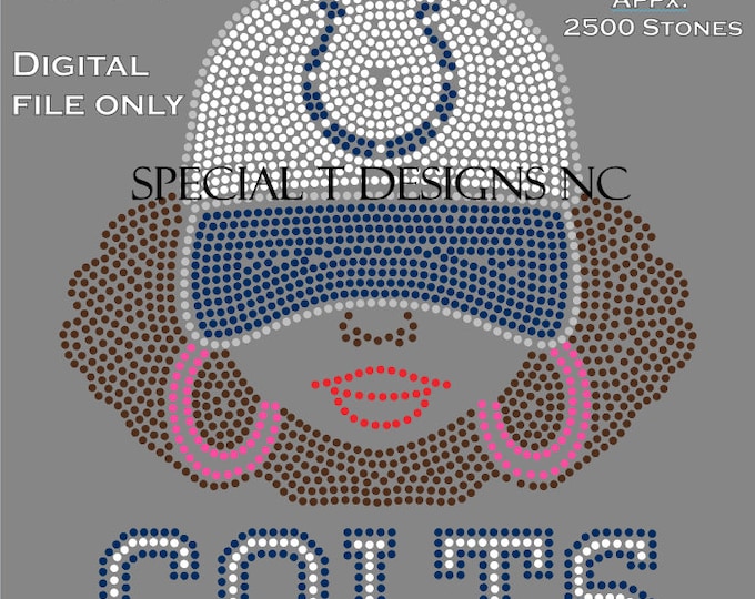 Instant Download | ss10 Rhinestone Template | Afro Girl Colts Football Fan | SVG | Cricut | Cameo | Size: 10.155W x 11.662 H