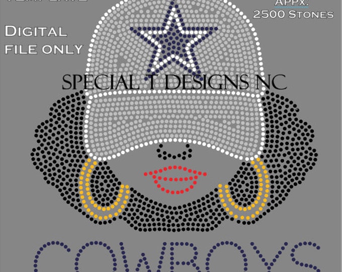 Instant Download | ss10 Rhinestone Template | Afro Girl Cowboys Football Fan | SVG | Cricut | Cameo | Size: 10.288W x 11.086 H