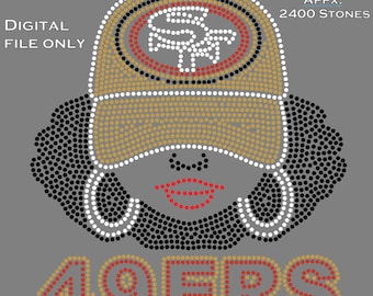 Instant Download | ss10 Rhinestone Template | Afro Girl 49ERS Football Fan | SVG | Cricut | Cameo | Size: 10.152 W x 11.646 H