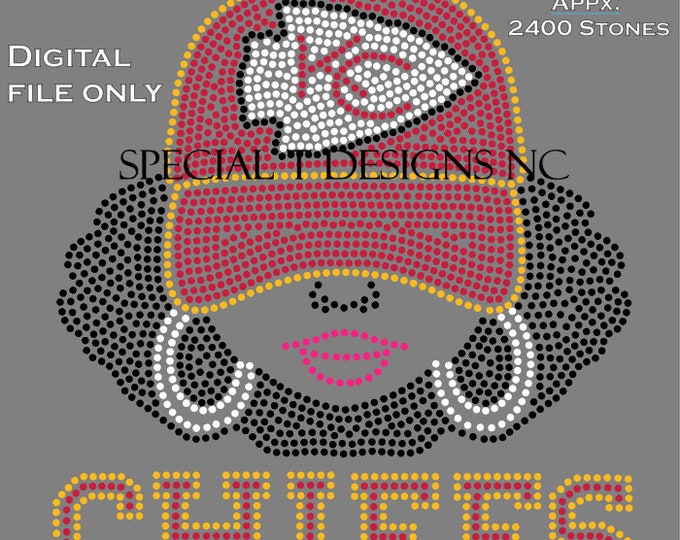 Instant Download | ss10 Rhinestone Template | Afro Girl KC Chiefs Football Fan | SVG | Cricut | Cameo | Size: 10.207 W x 11.460 H