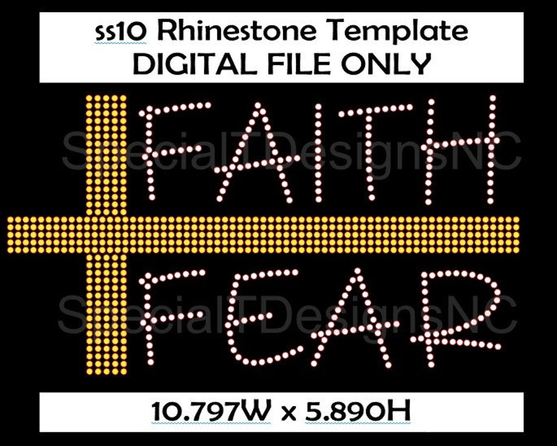 FAITH Over FEAR | 10.797W X 5.890H | Digital Rhinestone Template | Ss10 ...