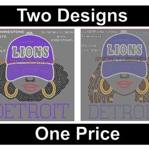 modelo de strass ss10 para roupas personalizadas de Bling | Fã de futebol do Lions | Combinação Afro Girl/Loc Girl | 2 projetos | Download instantâneo