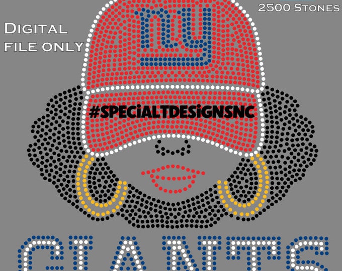 Instant Download | ss10 Rhinestone Template | Afro Girl Giants Football Fan | SVG | Cricut | Cameo | Size: 10.840W x 11.566 H