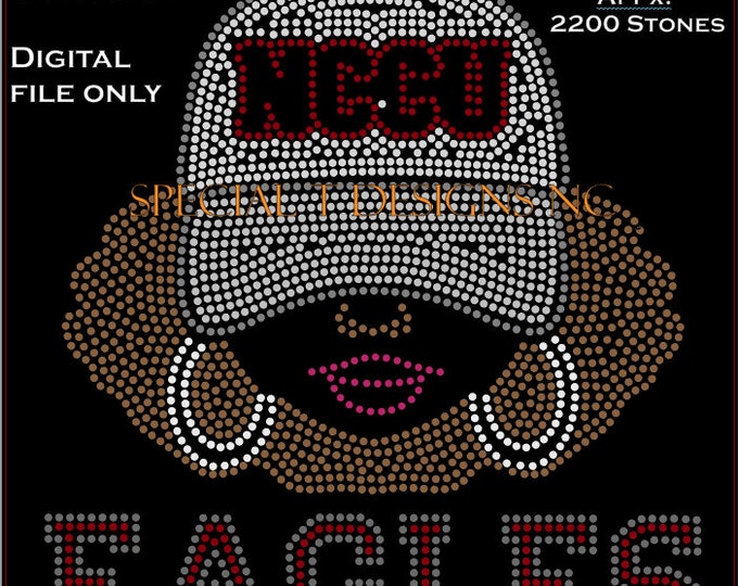 INSTANT Download | ss10 Rhinestone Template | NCCU Eagles Afro Girl | SVG | Cricut | Cameo | Size: 10.721W x 11.708H