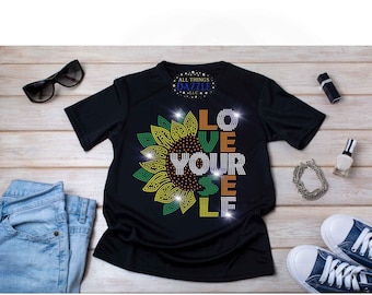 Love Yourself Sunflower Rhinestone Template | SS10 Hotfix SVG | Self Love Bling Design