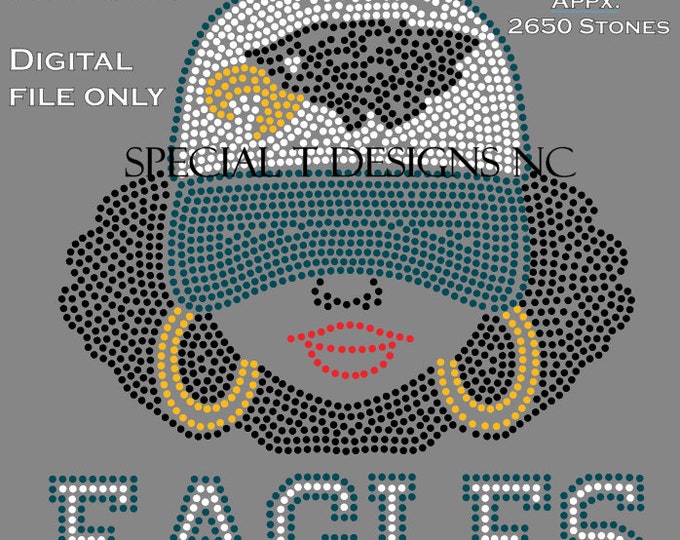 Instant Download | ss10 Rhinestone Template | Afro Girl Eagles Football Fan | SVG | Cricut | Cameo | Size: 10.481 W x 11.661 H