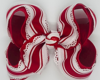 Red & White Scalloped Double Layered Bow