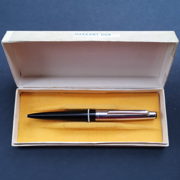 Vintage German Ballpoint Pen Markant Apart 165 Black Plastic and Metal in Original Box 1970's Made in DDR East Germany