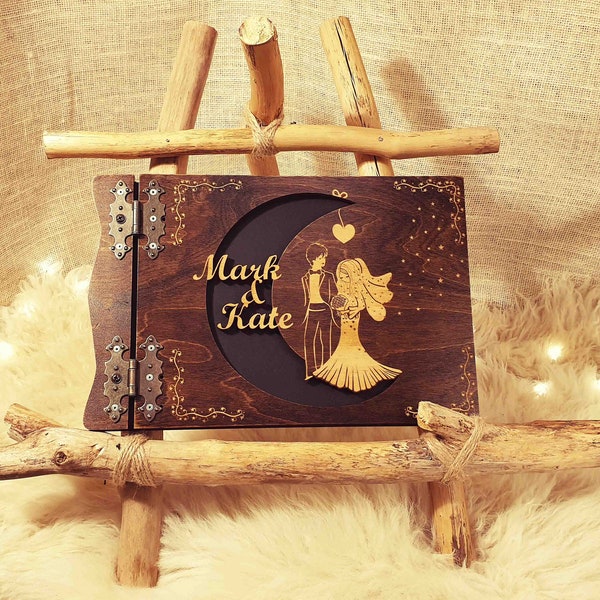 Wooden Wedding Album, Laser Engraved Album, Personalized Wedding, Photo Album, Names Bride and Groom, Unique Wedding Gift, Classic Style