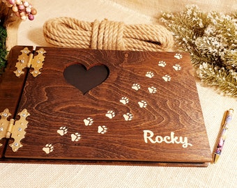 Wooden Photo Album, Dog's Lover, Pet Album, Dog's Paw, I love My Dog, Laser Engraved Personalization, Laser Cut Album, Animal Photo Book