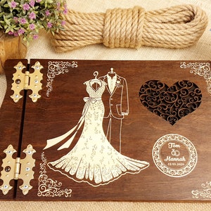 Wooden Wedding Album, Laser Engraved Album, Personalized Wedding, Photo Album, Names Bride and Groom, Unique Wedding Gift, Classic Style