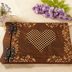 Wooden Photo Album, Weeding Unique Gift, Valentine&#39;s Day Gift, Laser Cut Gift, Wooden Cover, Metal Hinges,