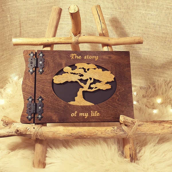 Wooden Photo Album,  Story Of My Life, The Wooden Book filled with memories, Wooden Album Tree, Wooden Memory Book