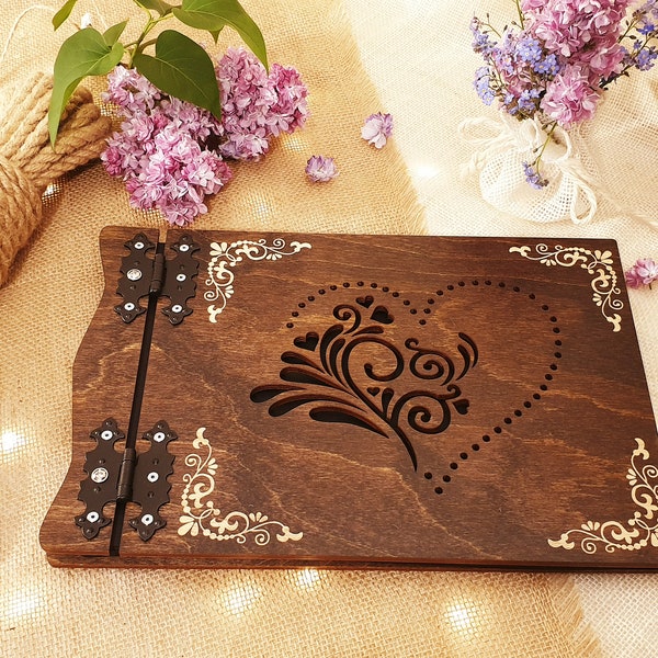 Wooden Photo Album, Album for Anniversary, Wooden Guest Book, Personalized Album Metal hinges, Look Unique and Beautiful