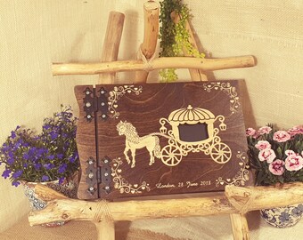 Wooden Wedding Photo Album, Bride and Groom Book, Personalized Photo Album, Classic Style Gift, Wedding Photo Book Wedding Carriage