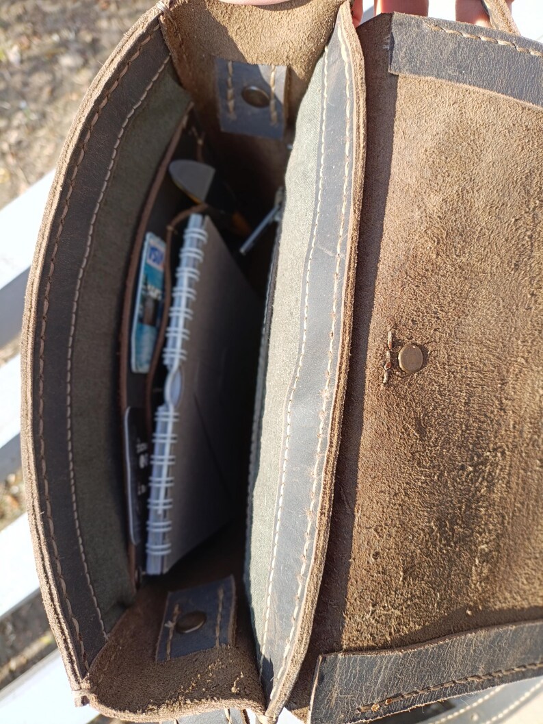 Handmade Leather Crossbody Bag: Small Messenger Shoulder Bag. image 10
