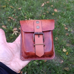 Handmade Leather Belt Pouch, EDC Waist Bag, Coin Card Holder image 11