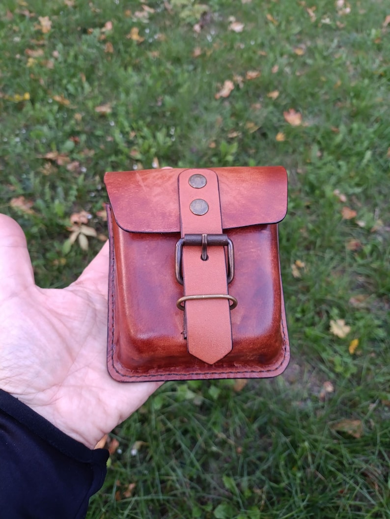 Handmade Leather Belt Pouch, EDC Waist Bag, Coin Card Holder image 11