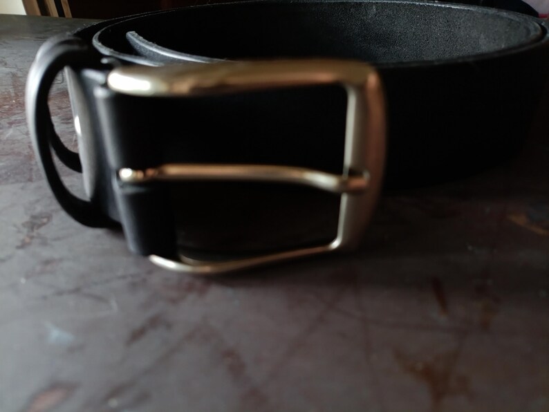Cinturón de cuero de grano completo hecho a mano, negro, hebilla plateada, 4 cm de ancho, cinturón de trabajo para hombre. imagen 8