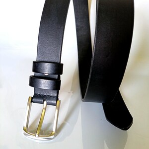 Handmade Full Grain Leather Belt, Black, Silver Buckle, 1.57" Width, Men's Work Belt image 6